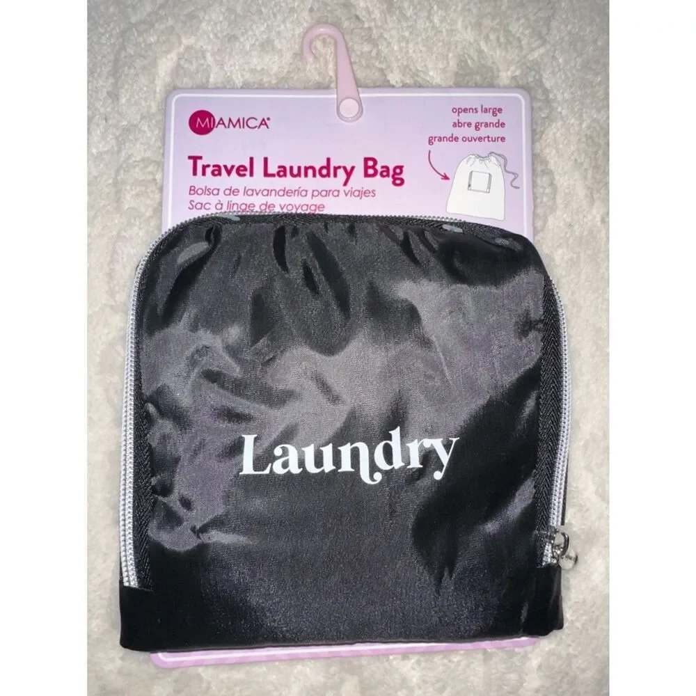 MIAMICA Black White “Laundry” Foldable Travel Laundry Zip Bag